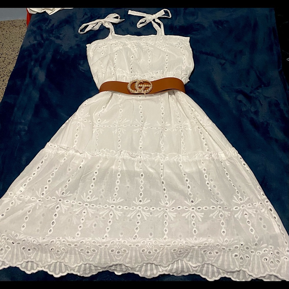Long embroidery white dress